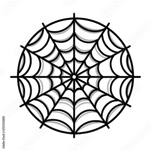 Symmetrical black spider web graphic on white background
