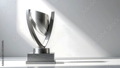 Silver Trophy on White Surface with Soft Lighting.