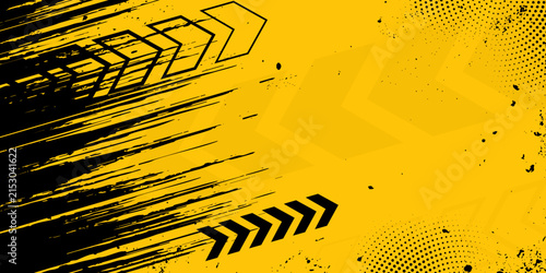 Abstract Yellow and Black Grunge Racing Background with Speed Lines and Chevron Arrows