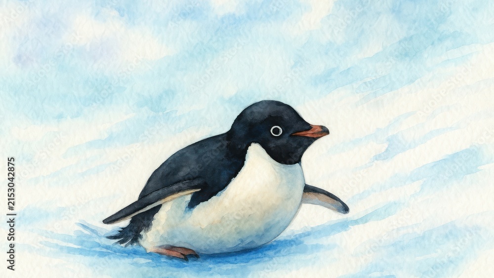 Fototapeta premium Charming penguin watercolor artwork desktop wallpaper