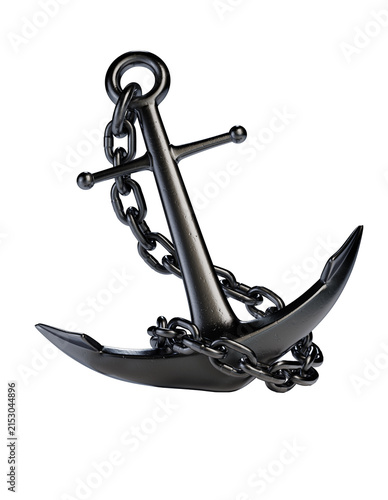 Iron Anchor with Chain isolated on White Background. 3D illustration