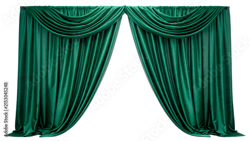 Konstfotografi Elegant luxury dark green velvet theater curtains open stage drapery isolated on