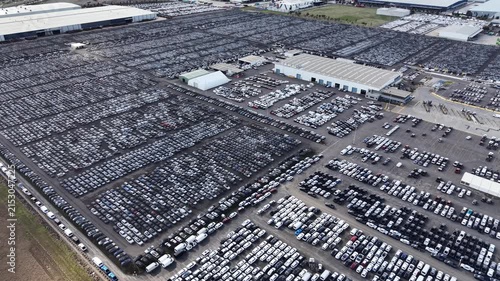 Aerial view of a massive automotive logistics center