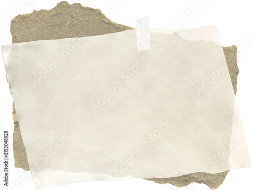 Vintage torn paper pieces with adhesive tape, old textures cardboard, collage elements with ripped notes. Scrapbook design with space for text for creative backgrounds