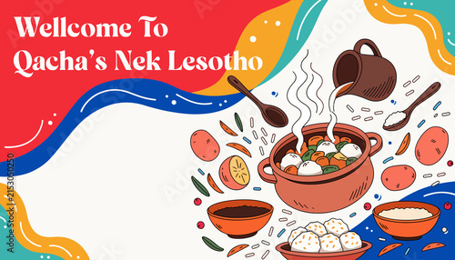 Traditional Lesotho Food Preparation - Qacha's Nek Culinary Scene Illustration