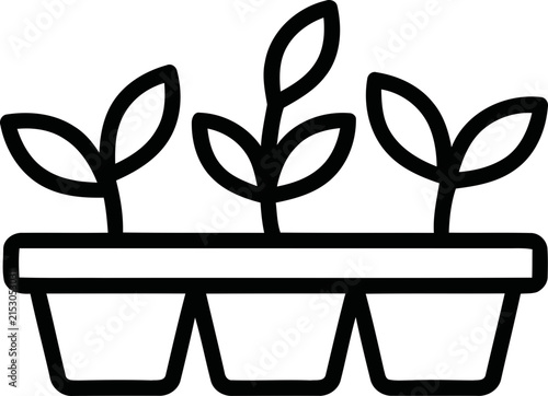 Seedling Tray Icon: Three Young Plants Growing in Individual Pots, Minimalist Line Art for Gardening and Agriculture Concepts