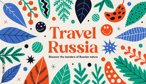 Travel Russia: Vibrant, Artistic Design with Foliage and Geometric Accents