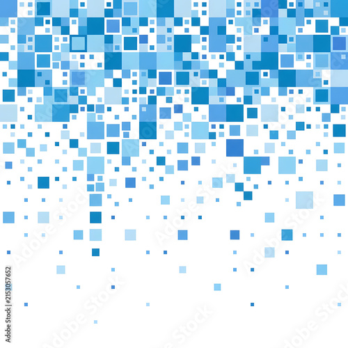 Blue square pixel particles falling down abstract background