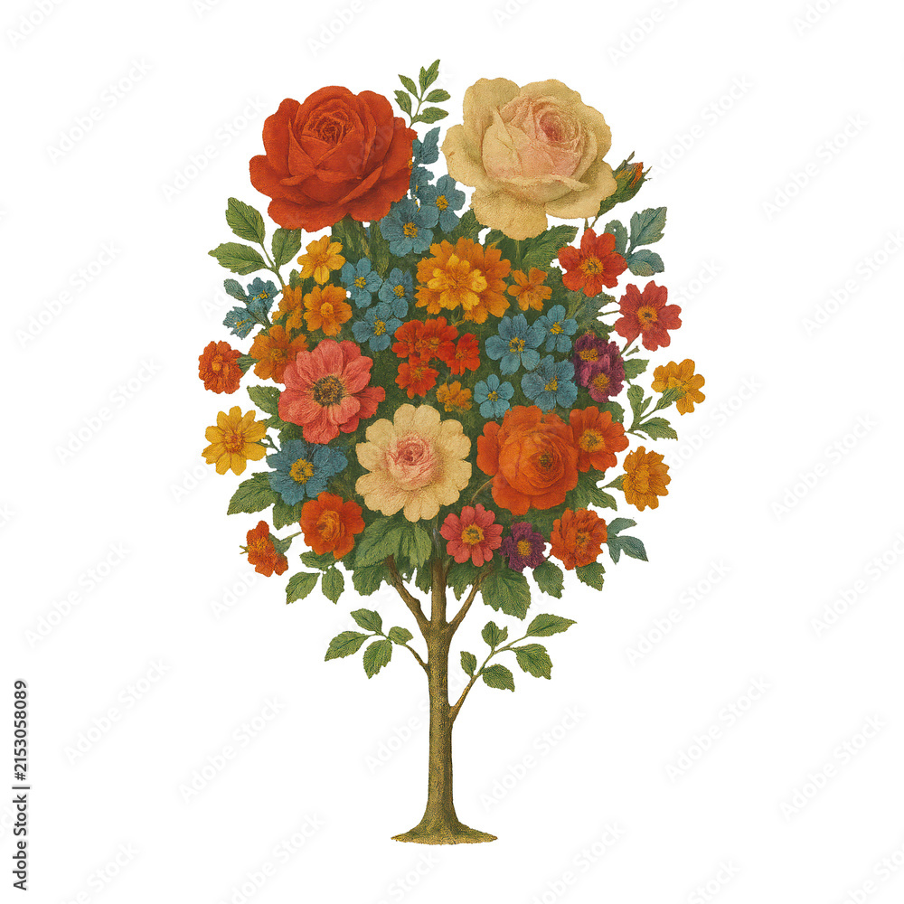 Fototapeta premium PNG Vibrant floral tree illustration