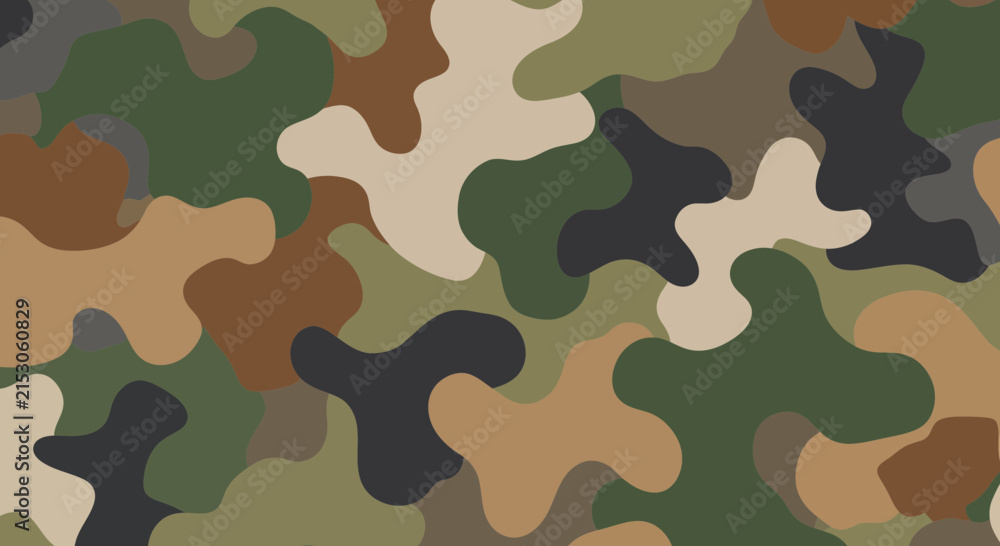Naklejka premium Woodland camouflage pattern background, digital art, abstract shapes, earthy colors.