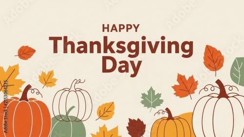 A festive Thanksgiving card with pumpkins and autumn leaves.