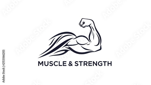 A muscular arm with a clenched fist, symbolizing strength and power. The logo is black and white, with a dynamic pose that conveys energy and determination. 