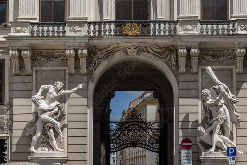 Baroque statues on the Michaelerplatz entrance (Michaelertort) of the Hofburg Palace in Vienna, Austria