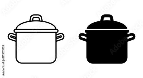 Simple Pot Icons, Cooking Vessel Vector Graphics, Kitchenware Symbol Set, Food Preparation Illustration