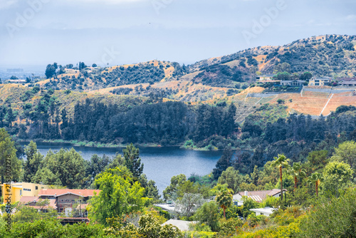 Canvastavla Hollywood Reservoir, lake in the hills of Hollywood, Los Angeles