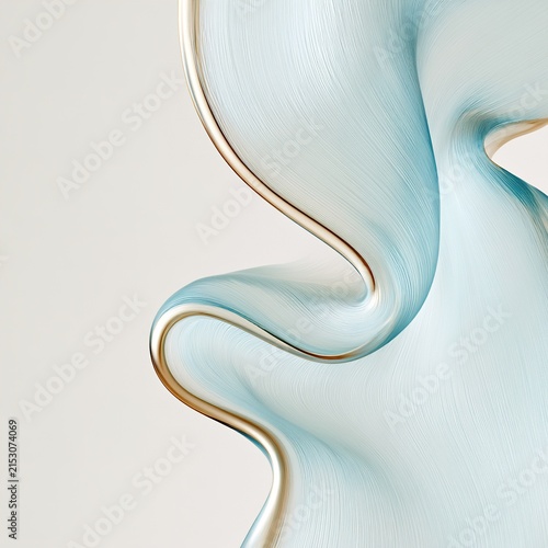 Abstract blue flowing fabric with golden metallic trim