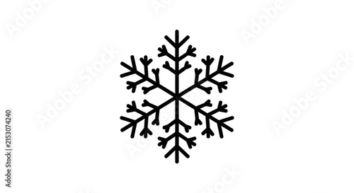 Black snowflake icon on white background, simple and clean vector graphic
