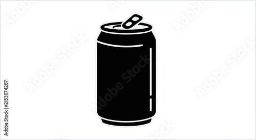 Black soda can icon on white background, minimalist design, beverage container