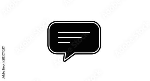 Black speech bubble icon on white background, communication symbol, message icon