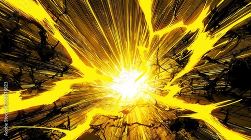 Explosive burst of bright yellow energy radiates outwards from a central point