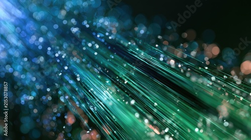 Abstract strands of glowing light particles and bokeh