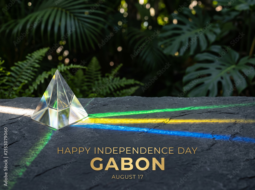 Obraz premium Glass Prism Scattering Light Spectrum For Happy Independence Day Gabon