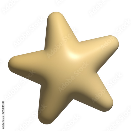 Konstfotografi Gold 3D star icon smooth rounded reward symbol graphic element isolated on trans