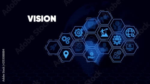 Business vision concept with digital hexagon and global network connectivity motion