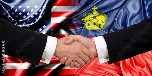 Cuadro en lienzo Handshake between the United States and Liechtenstein, international friendship, background with flags