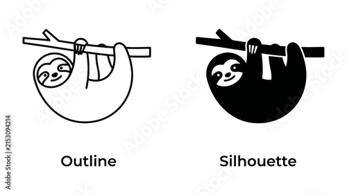 Fotografie Sloth Icons: Outline and Silhouette