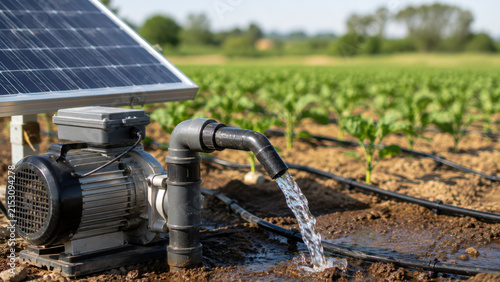 Smart irrigation solar pump field water system agricultural crop sustainable energy drip pipe green rural farm machine efficient moisture control