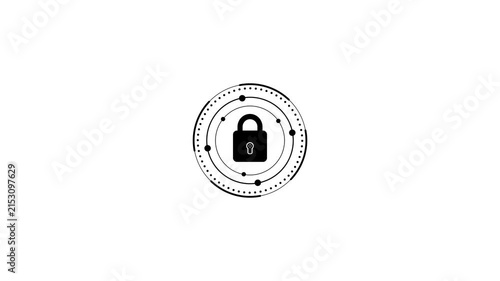 Futuristic security shield icon with locked padlock on white screen. Animated of safety icon, security icon, privacy icon, password icon.