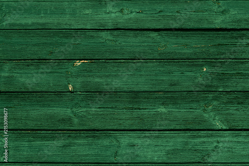 Green wooden background. Texture of old wood.