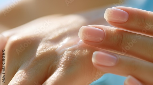 Female fingertips gently smoothing lightweight retinol cream onto facial skin
