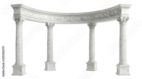 Classic white stone architectural colonnade with decorative frieze isolated on transparent background