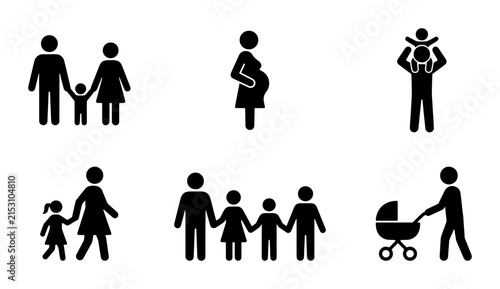 фотографія Family Icons Set, Diverse Human Figures, Parenthood Symbols, Childcare Graphics,