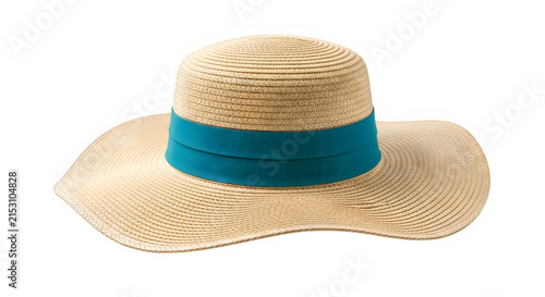 Konstfotografi A stylish summer straw hat with a blue ribbon isolated on transparent background