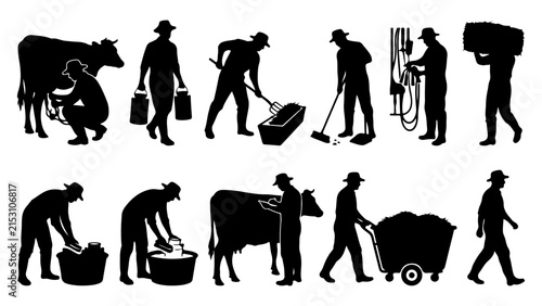Set of silhouettes of farmers working on a farm vector illustration