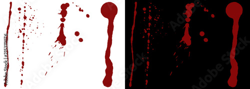 Fotografie Red blood splatters and dripping paint elements, horror bloodstain vectors, crim