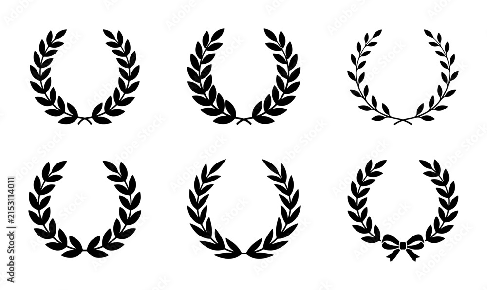 Obraz premium Laurel Wreath Vector Icons Set, Victory Symbol Collection, Award Emblem Graphics, Triumph Decorative Elements, Achievement Design