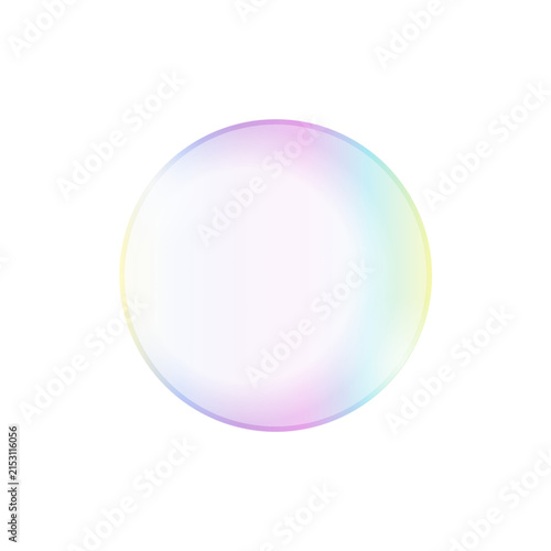 Single realistic soap bubble with rainbow reflection isolated on transparent background