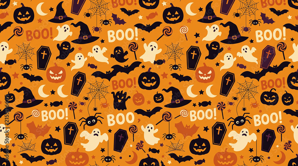 Halloween seamless pattern with cute ghosts and pumpkins halloween seamless background wrapping
