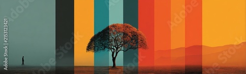 Lone tree in the middle of a field with mountains in the background genealogy tree concept