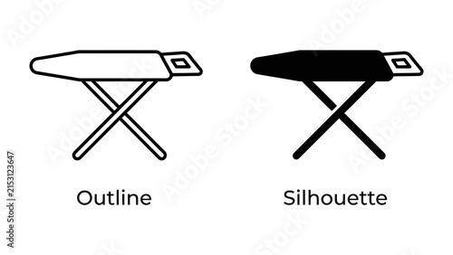 Ironing Board Outline and Silhouette: A clear comparison showcasing an ironing board in both outline and silhouette form, perfect for design elements and instructions.