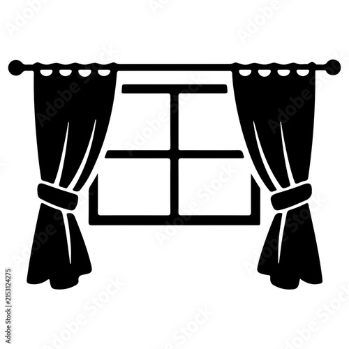 Simple Window With Curtains Home Interior Architecture Household Decoration Vector Icon