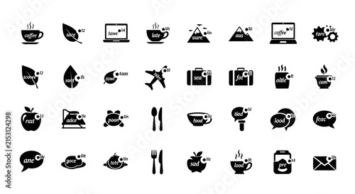 Collection of Icons: Coffee, Travel, Food, Business, Communication, Lifestyle