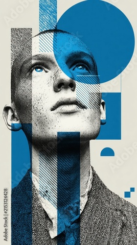 Man with a blue tie and a blue shirt creative portrait