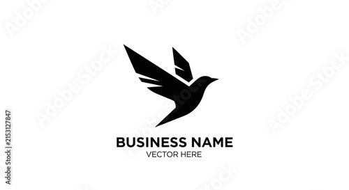 Minimalist black bird symbol logo design template with template featuring stylized flight text placeholders silhouette flight vector logo with illustration