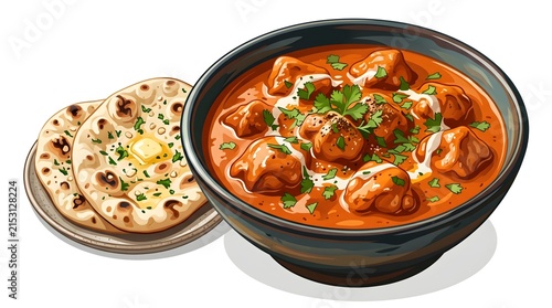 Delicious Indian Butter Chicken Curry Served with Naan Bread for Authentic Culinary Experience