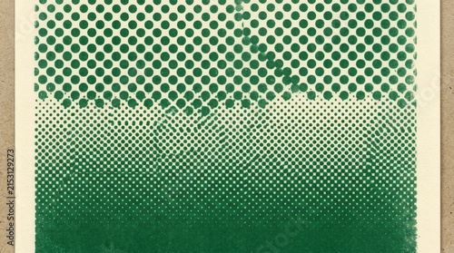 Vintage green halftone pattern on aged paper, retro comic book dot texture, distressed screen print background for graphic design